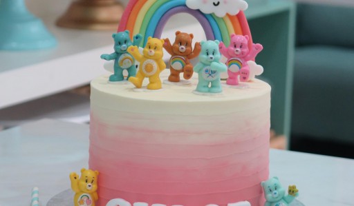 Ombre Pink Cake + Care Bears toy set (Expedited, SELF ASSEMBLE series)