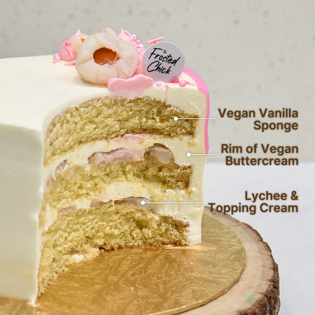 vegan vanilla lychee cake slice