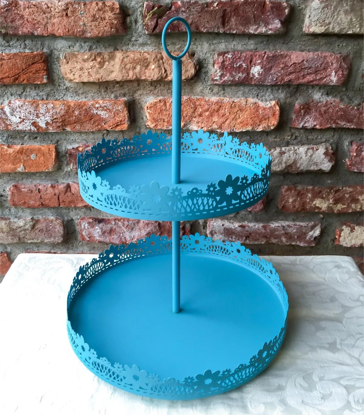 (RENTAL) 2 Tier Lacy Blue Cupcake Stand