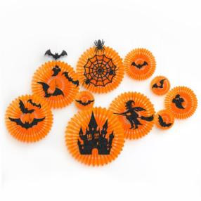 Halloween Decorative Paper Fan Set