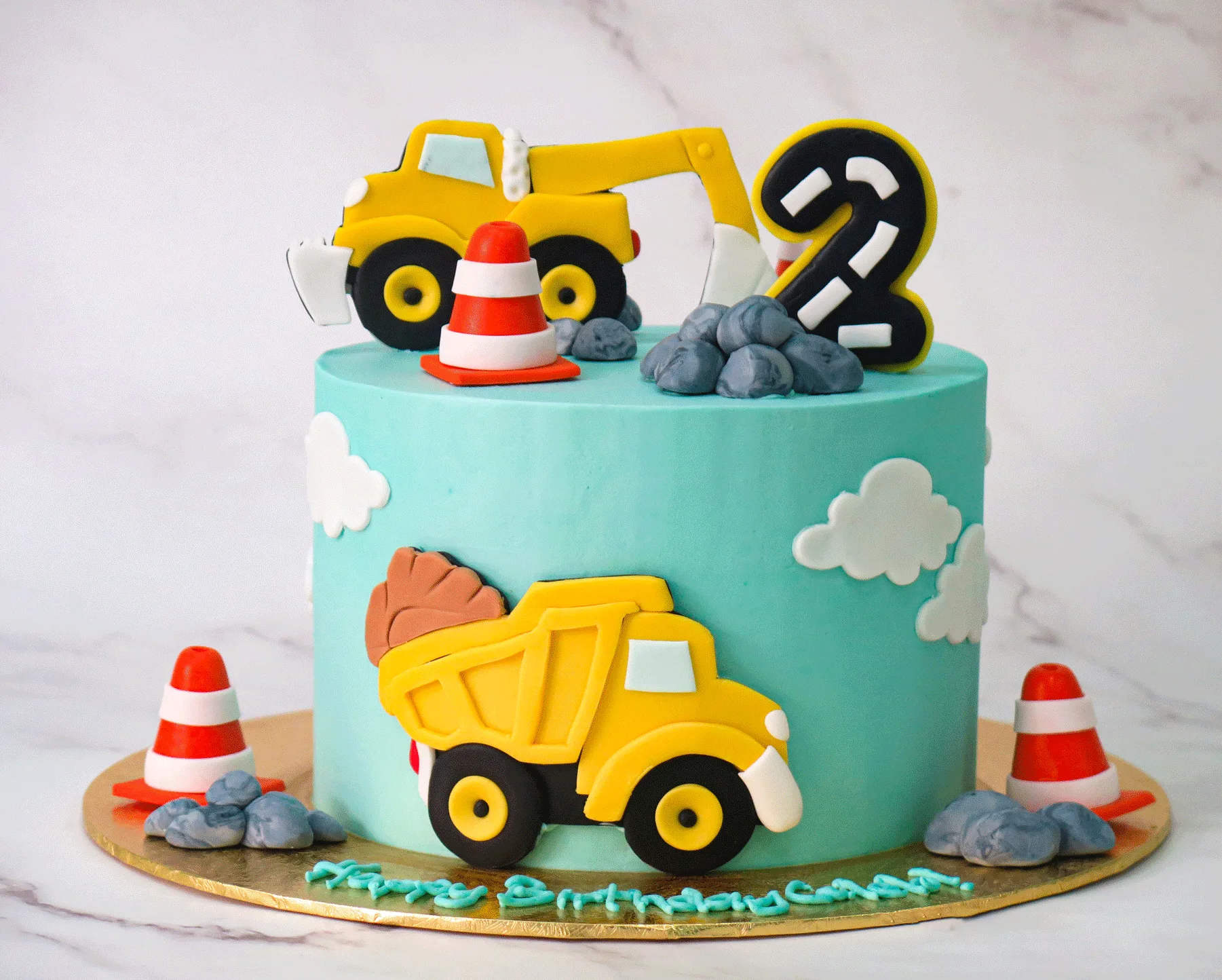 Excavator & Dump Truck Construction Cake