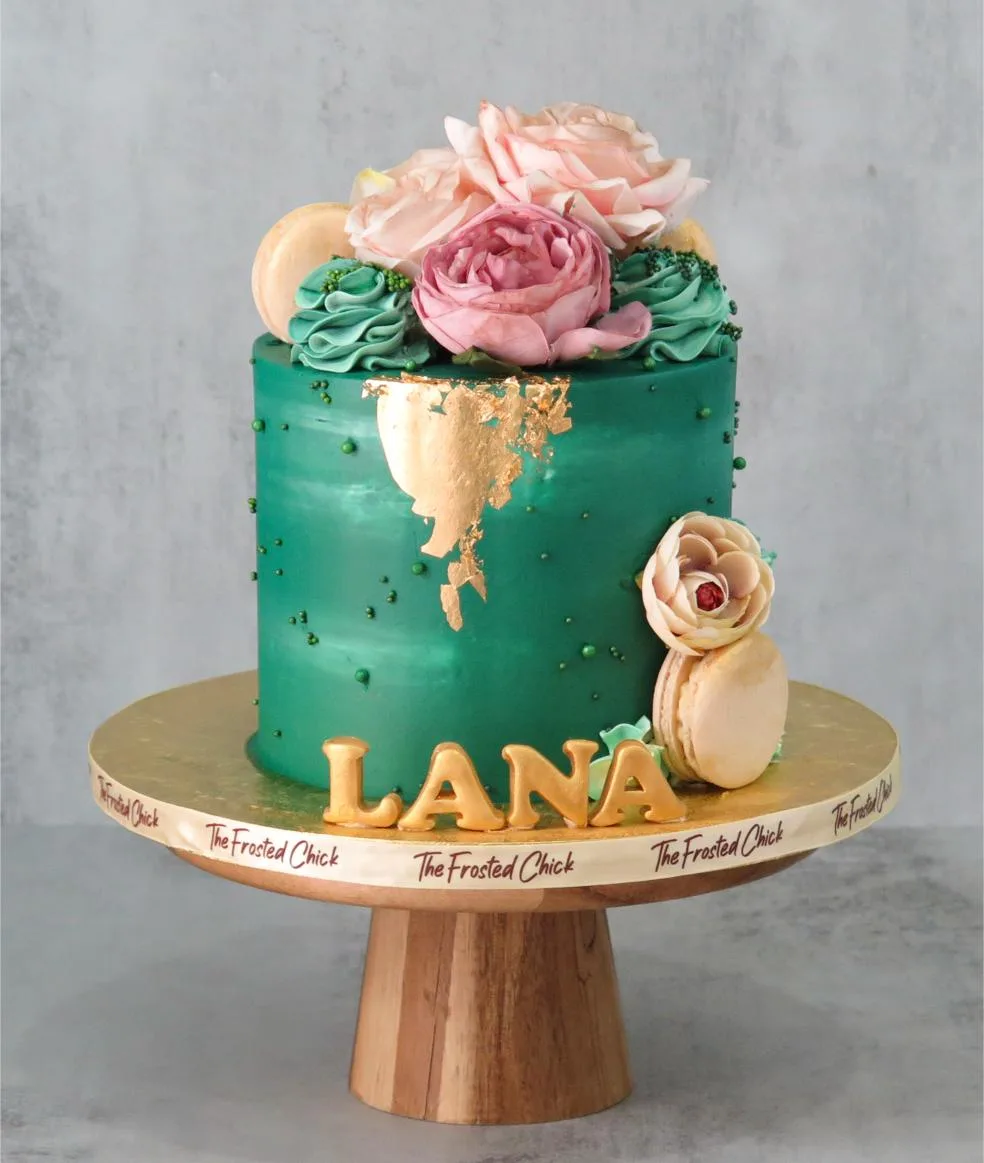 Elegant Emerald Gold Floral Cake