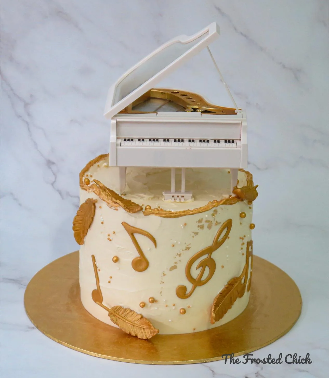 White & Gold Grand Piano Cake