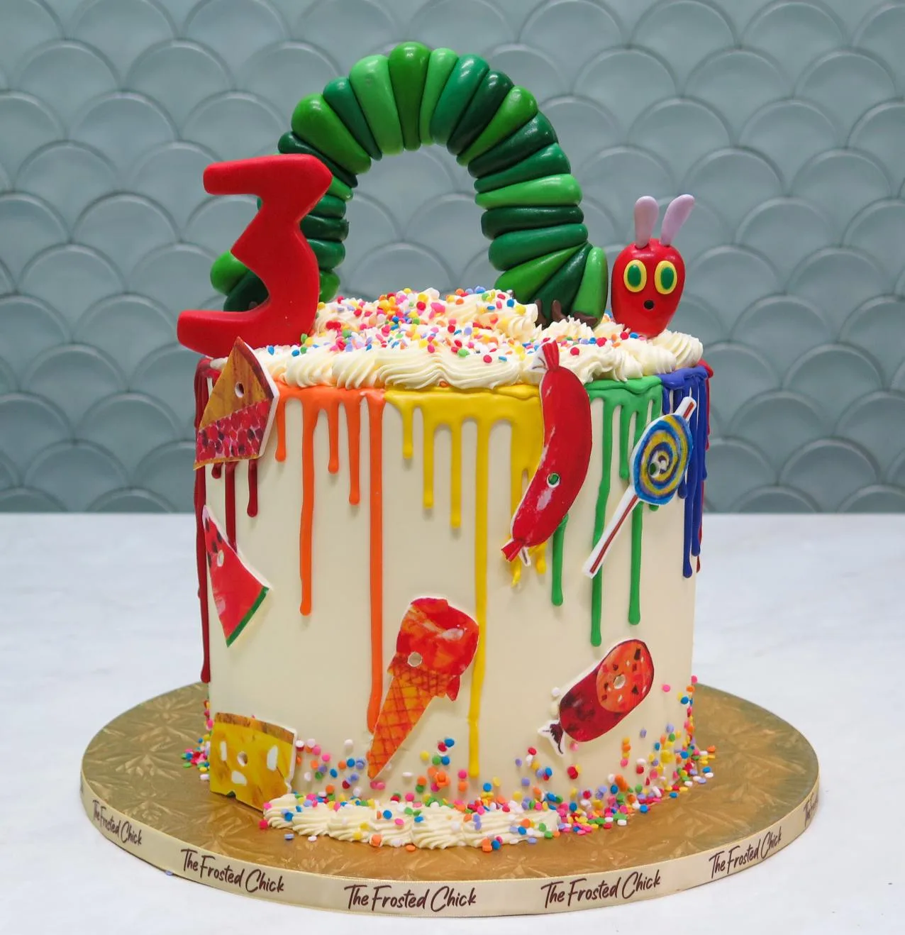 Hungry Caterpillar Watercolour Rainbow Cake