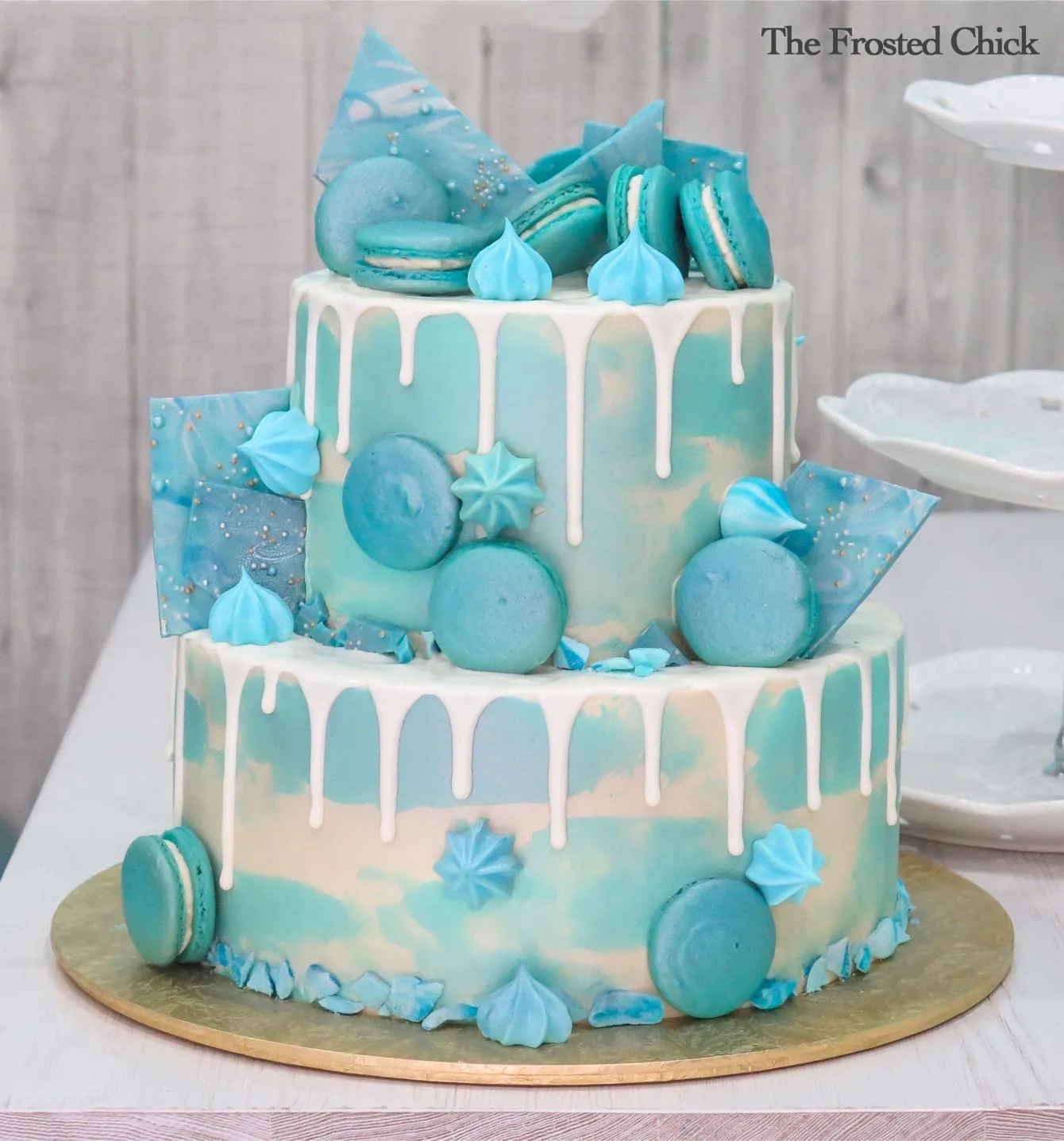 Macaron Shards with Silver Sheen Drip Cake