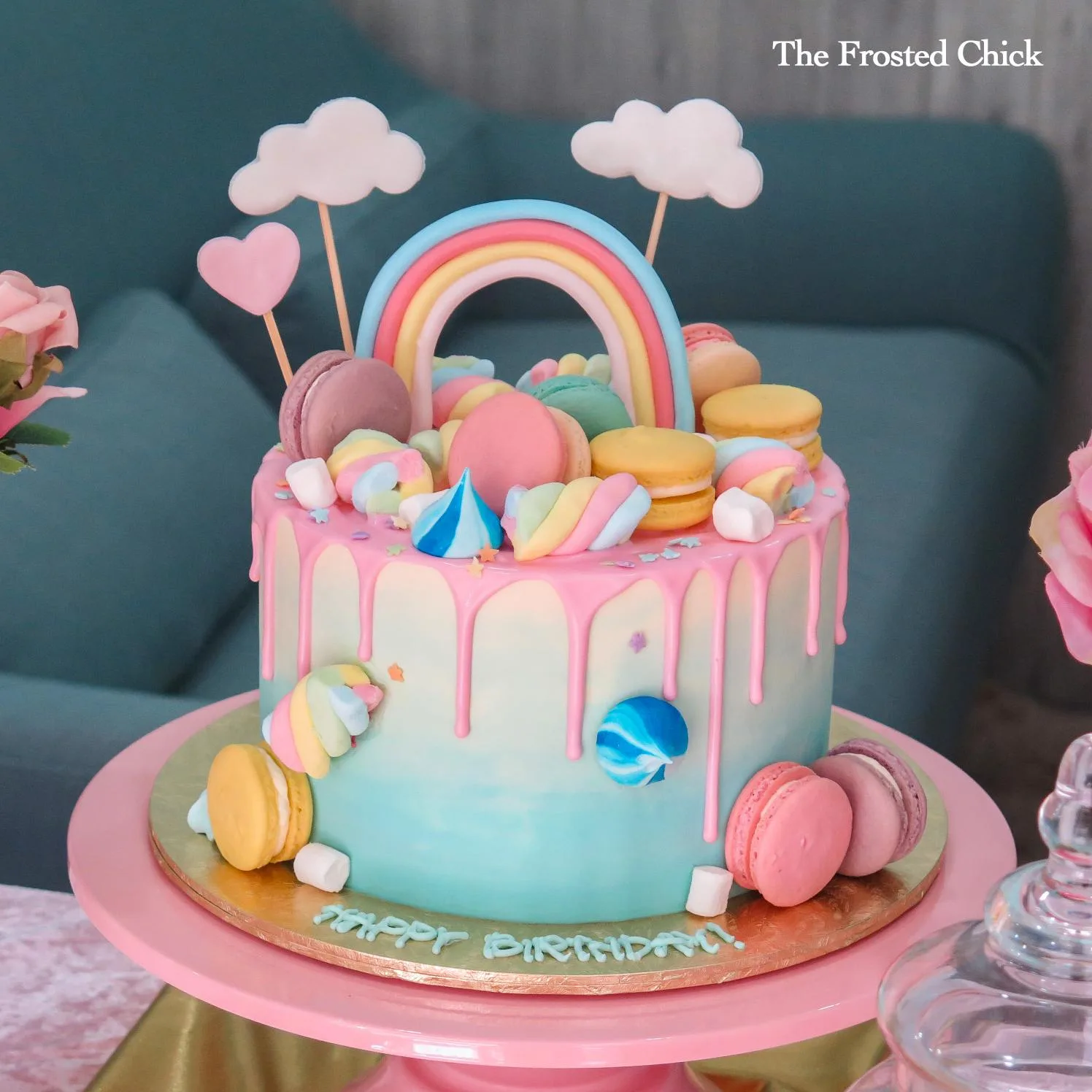 Pastel Rainbow x Macaron Drip Cake