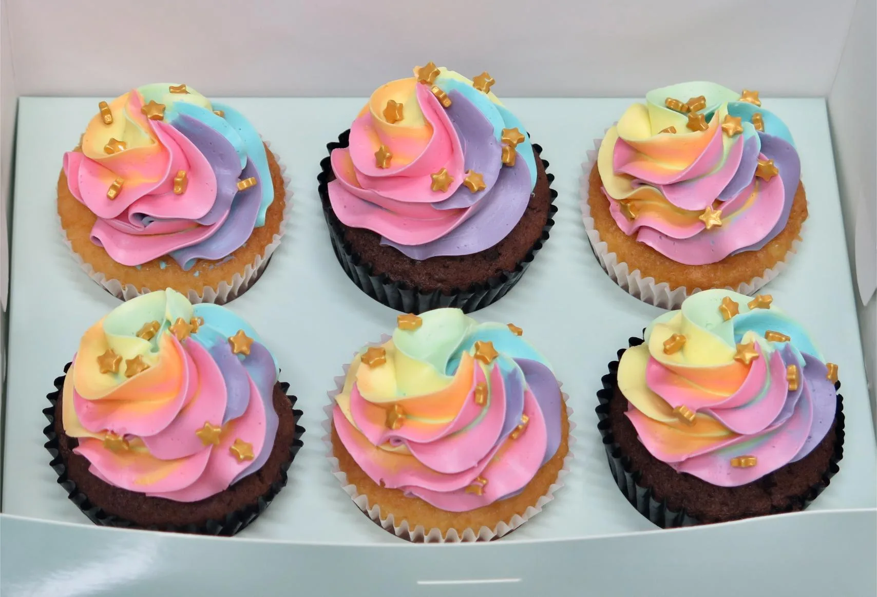 Starry Pastel Rainbow Cupcakes
