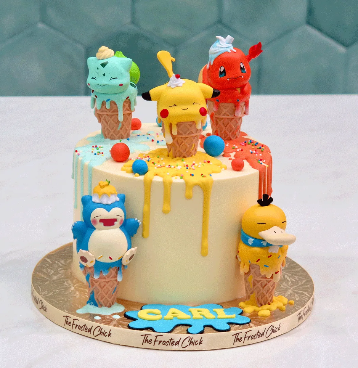 Melting Pokemon Ice Cream Drip Cake