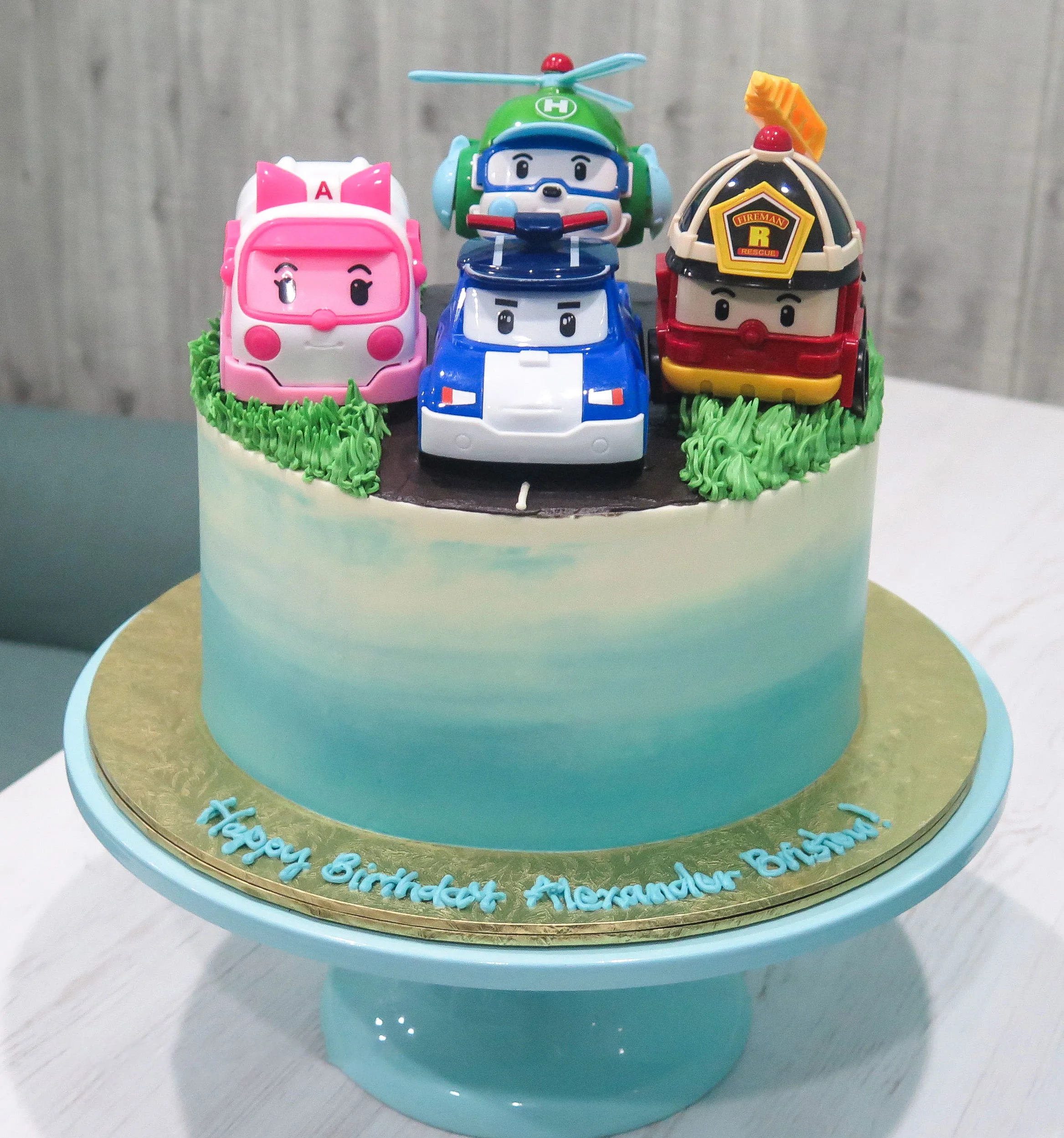 Robocar Poli Inspired Ombre Cake