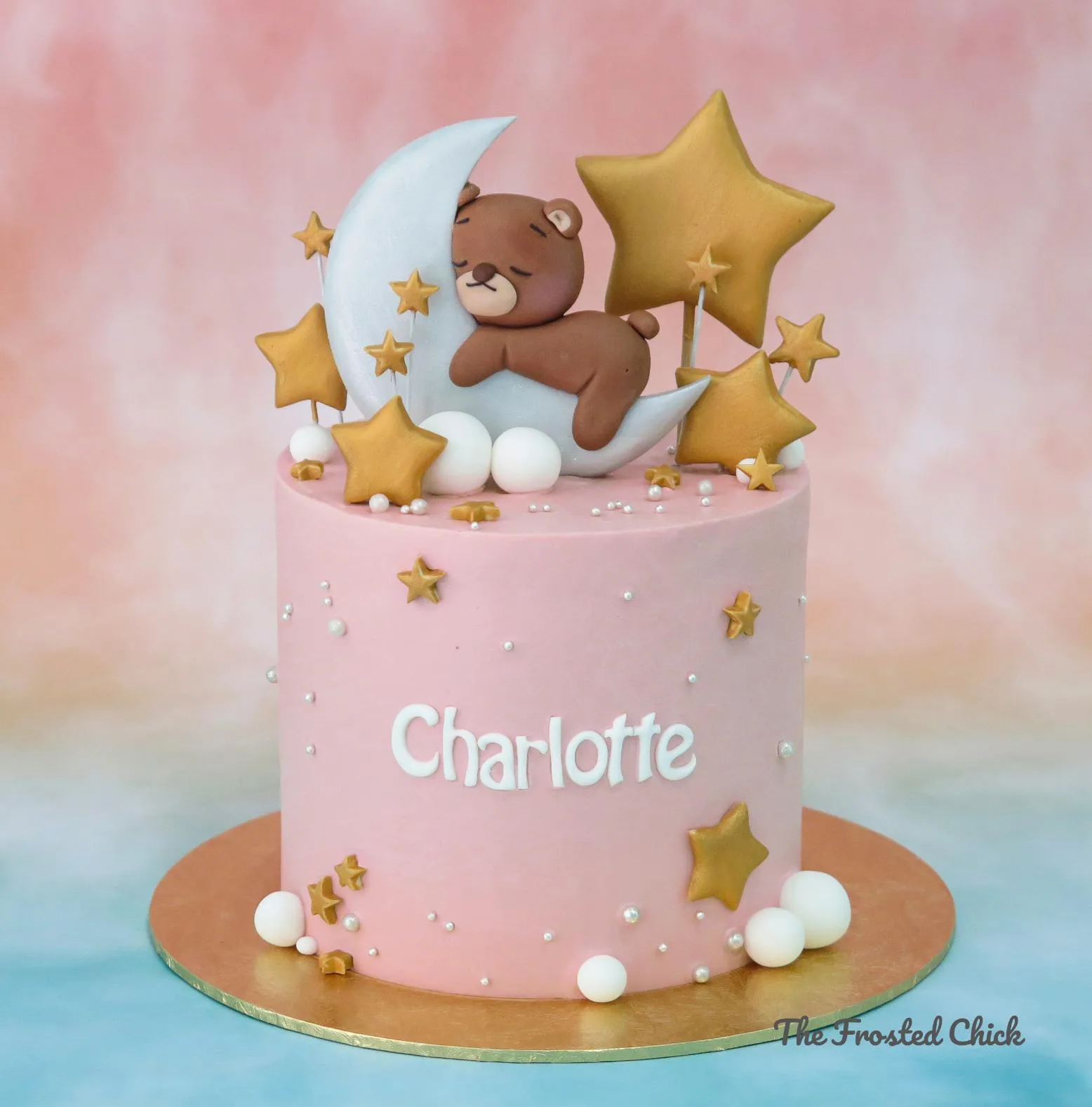 Starry Night with Sleeping Baby Bear Cake