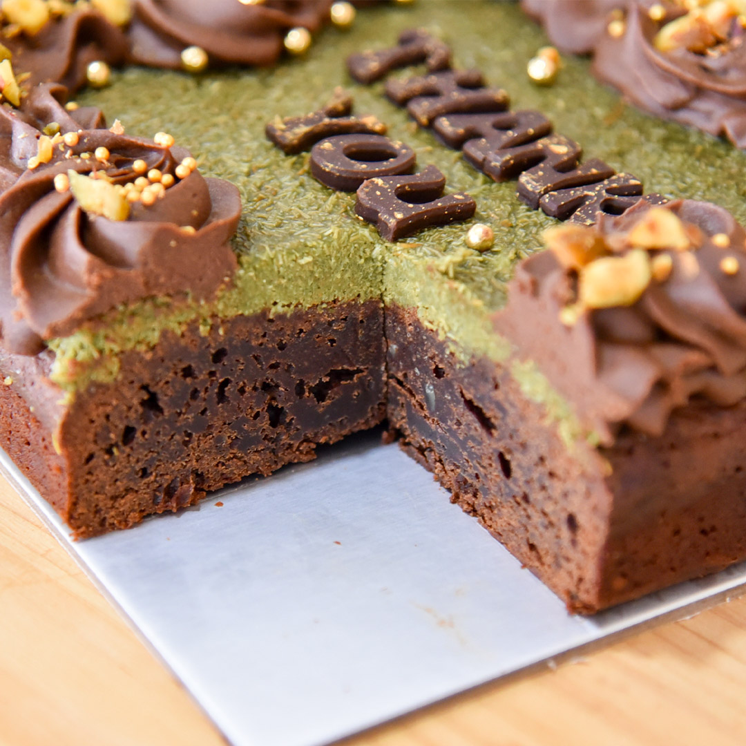 Pistachio Kunafa Brownie Slab