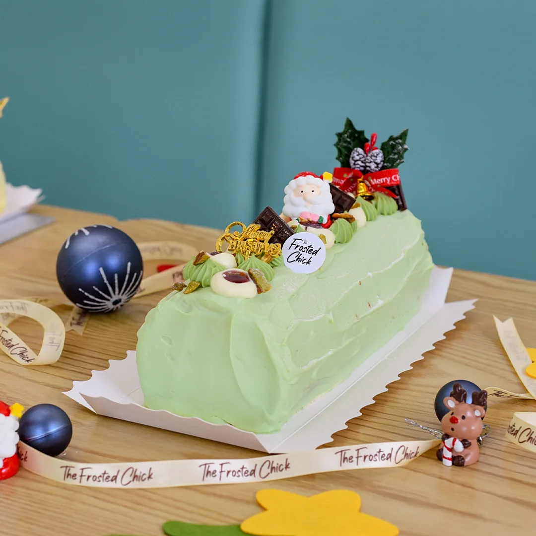 Pistachio Raspberry Log Cake