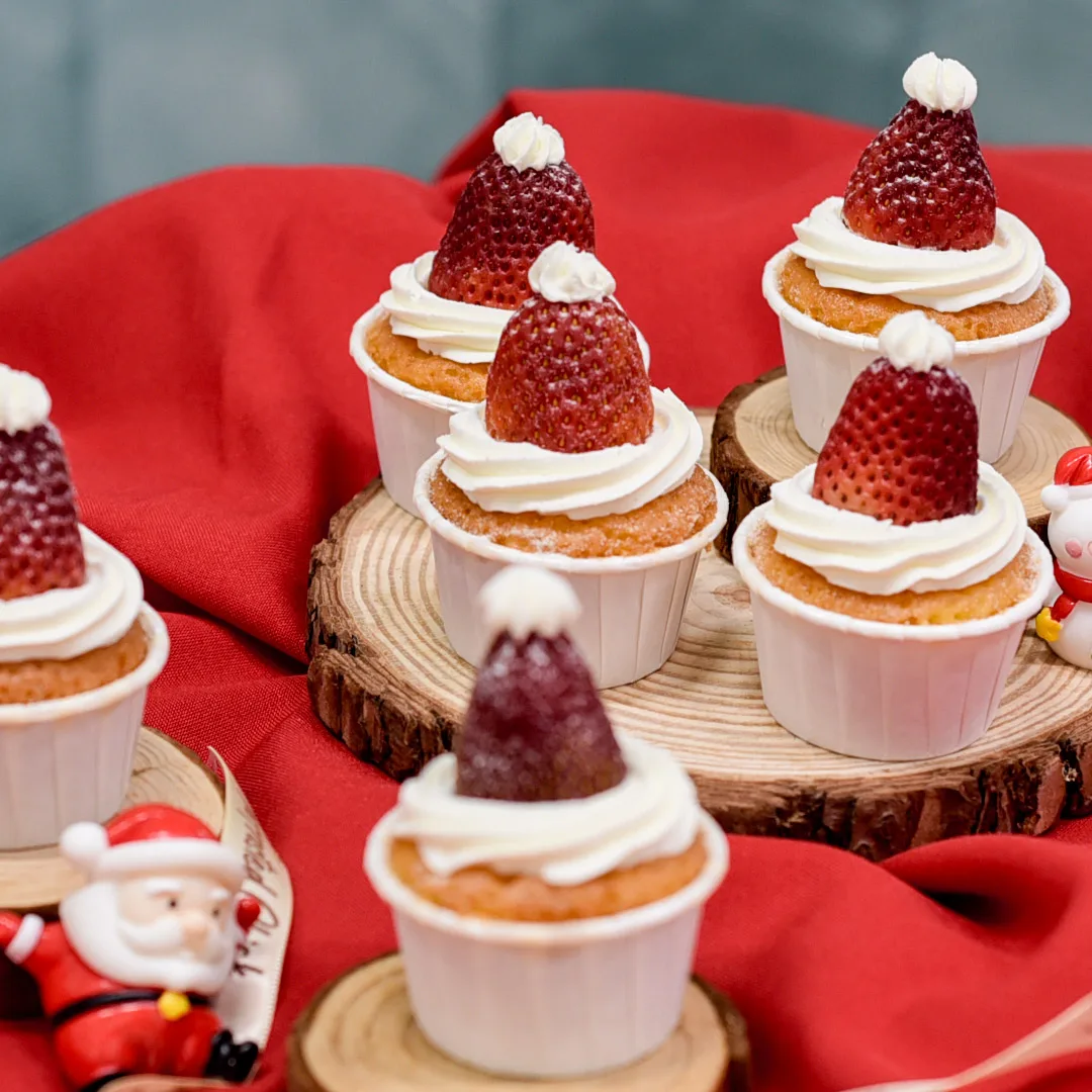 Strawberry Santa Hat Mini Cupcakes (Per Dozen)
