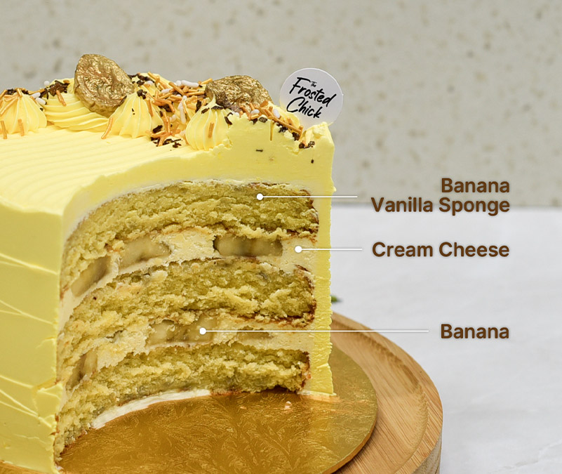 Banana cream cheese buttercream cake slice