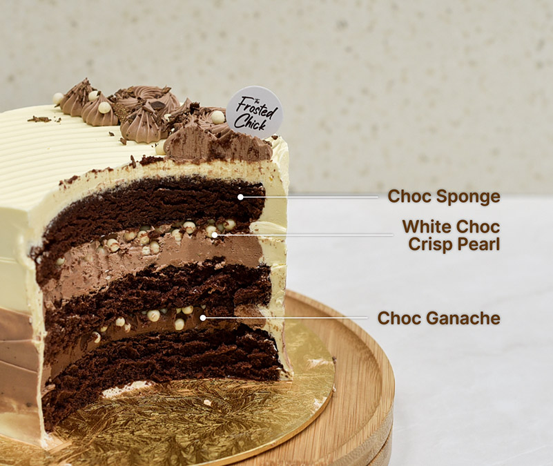 Chocolate chip buttercream cake slice