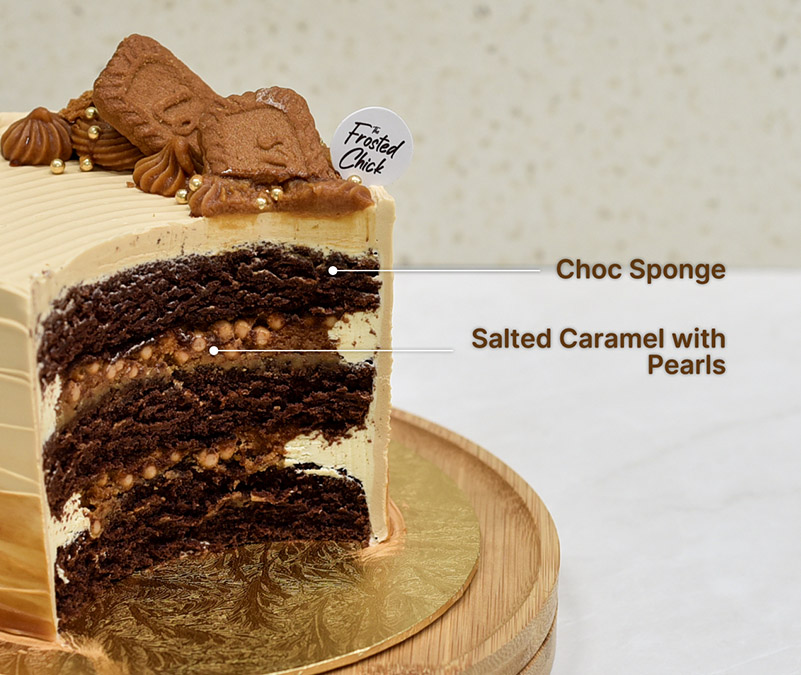 Chocolate salted caramel buttercream cake slice