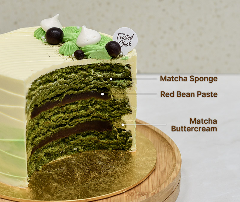 Matcha red bean azuki buttercream cake slice