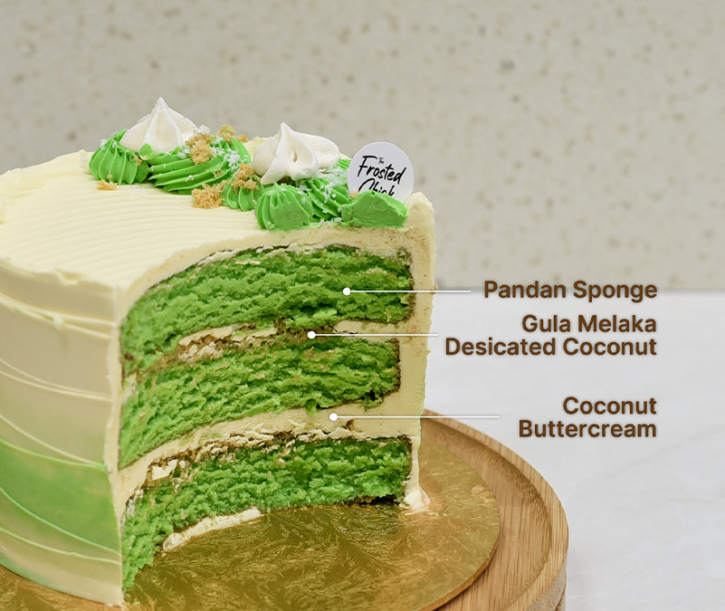 Ondeh ondeh buttercream cake slice