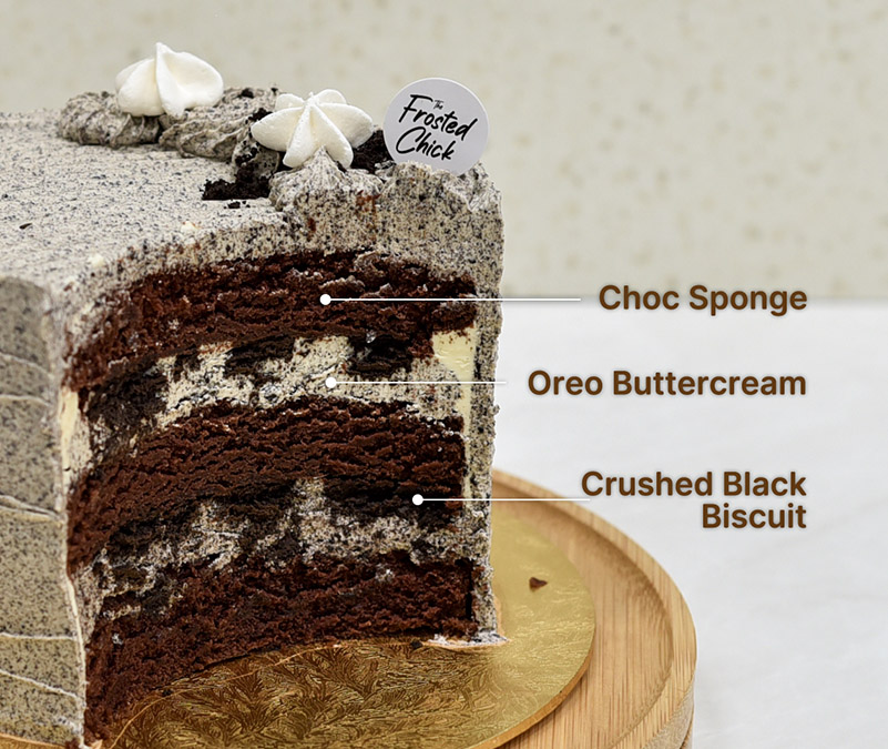 Oreo cookies and cream buttercream cake slice