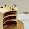 Red velvet buttercream cake slice