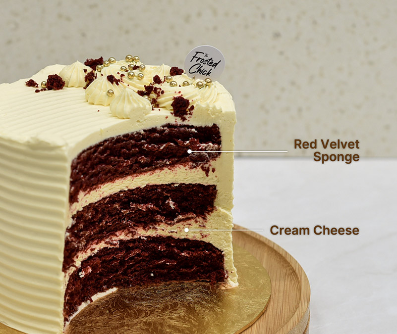 Red velvet buttercream cake slice