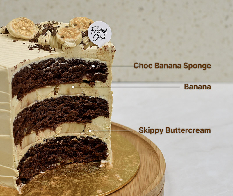 Skippy chocolate banana buttercream cake slice