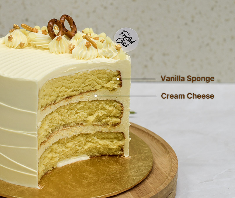 Vanilla cream cheese buttercream cake slice
