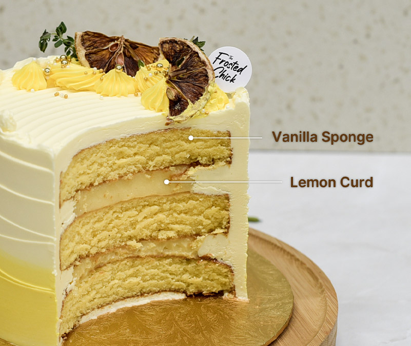 Vanilla lemon curd buttercream cake slice