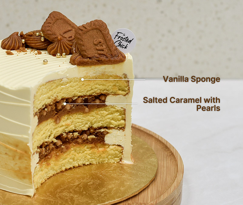 Vanilla salted caramel buttercream cake slice