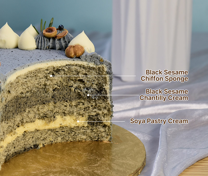 Black sesame soya fresh cream cake slice