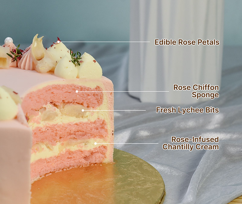 Lychee rose fresh cream cake slice