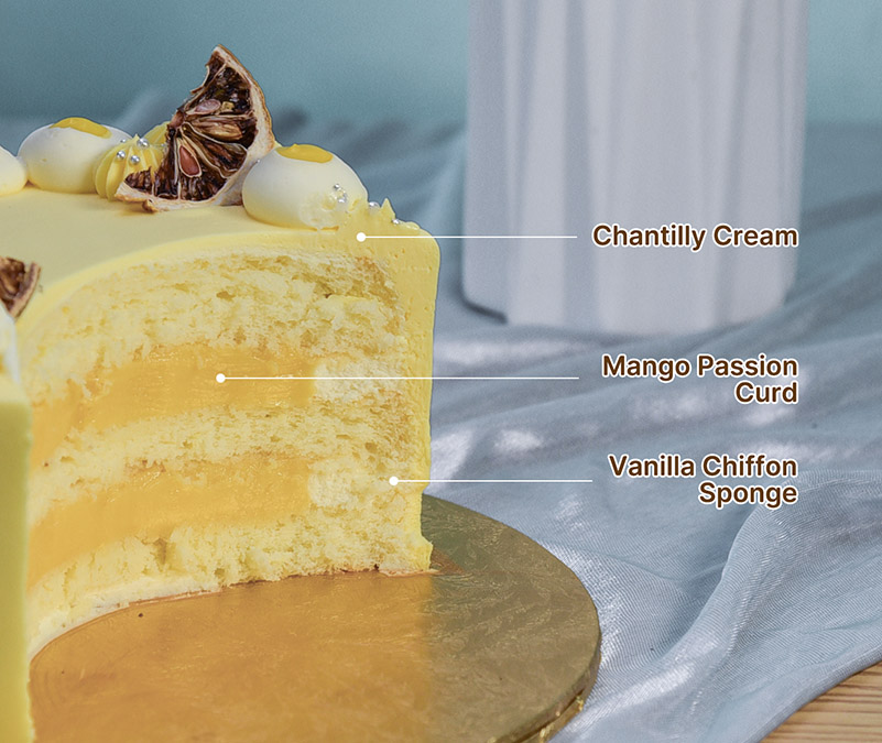 Mango passionfruit fresh cream cake slice