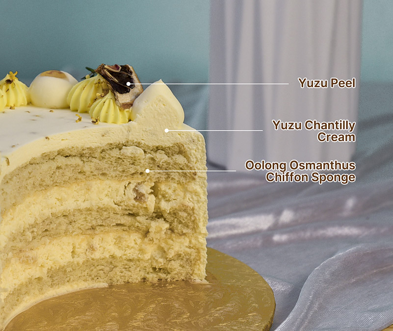 Yuzu oolong osmanthus fresh cream cake slice