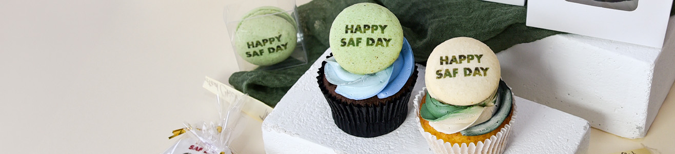 branded logo macaron cupcakes