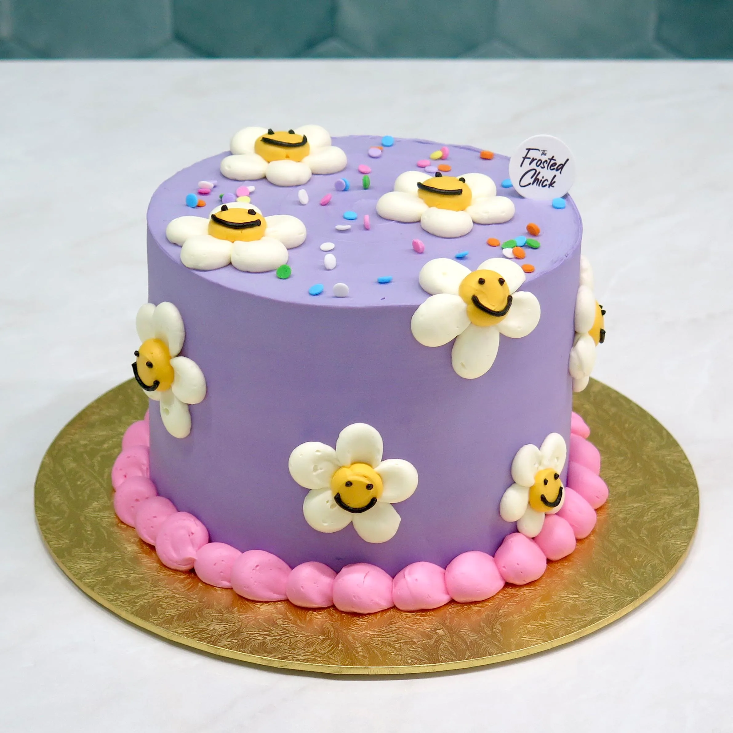 Pink x Purple Smiley Daisy Confetti Cake