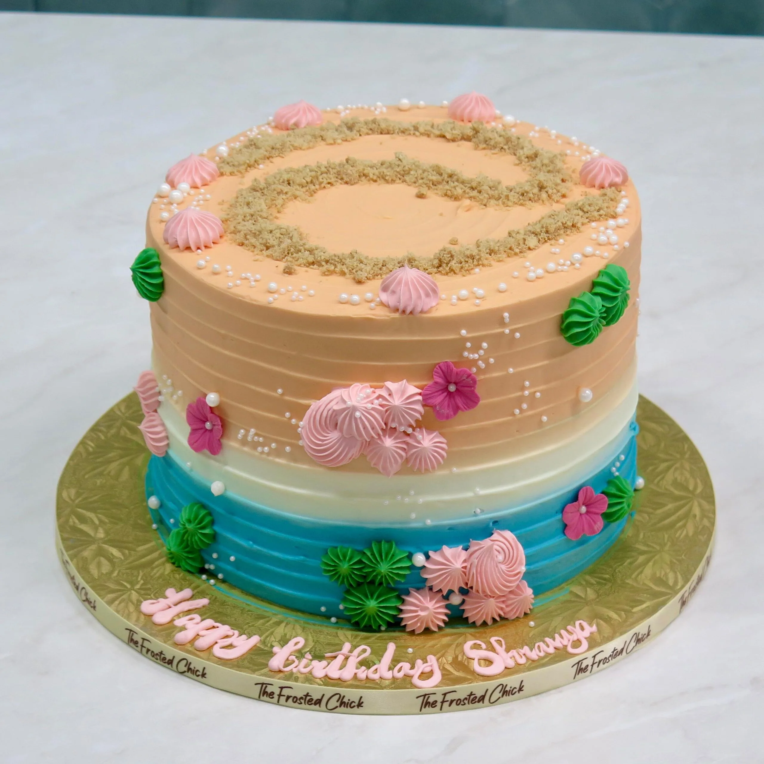 tropical aloha beach sand flowers cake