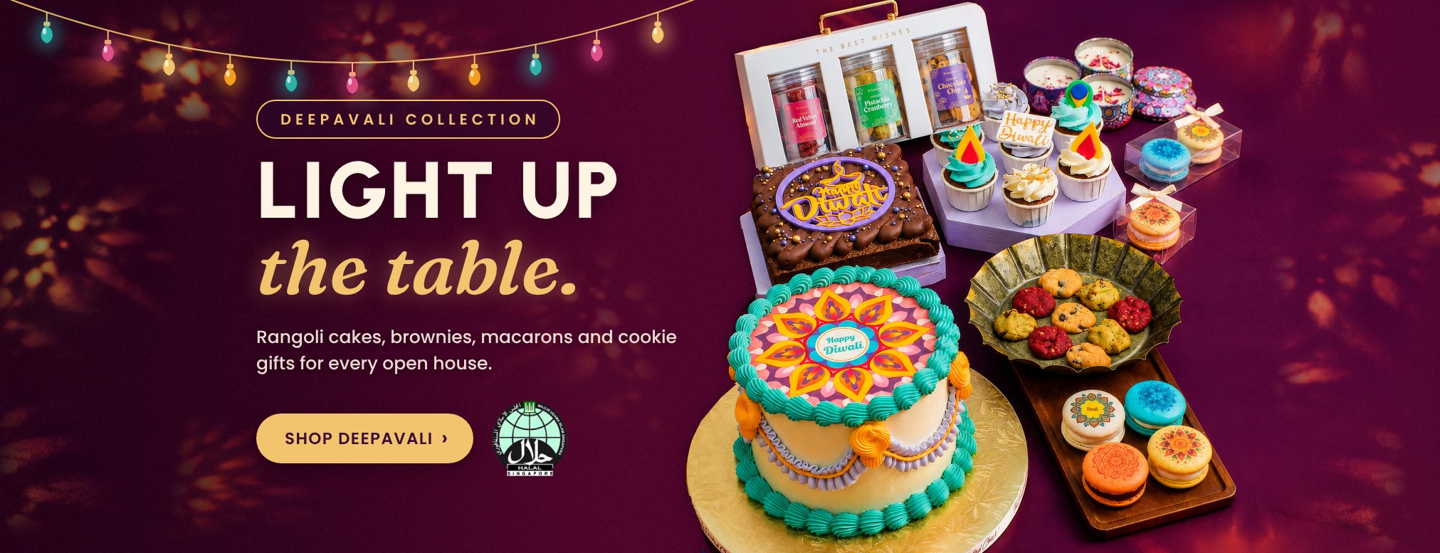 Deepavali Collection at The Frosted Chick: rangoli cake, brownie, cupcakes, macarons and cookie gifts. Shop Deepavali
