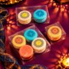 Diwali mandala print macarons in clear boxes with ribbon